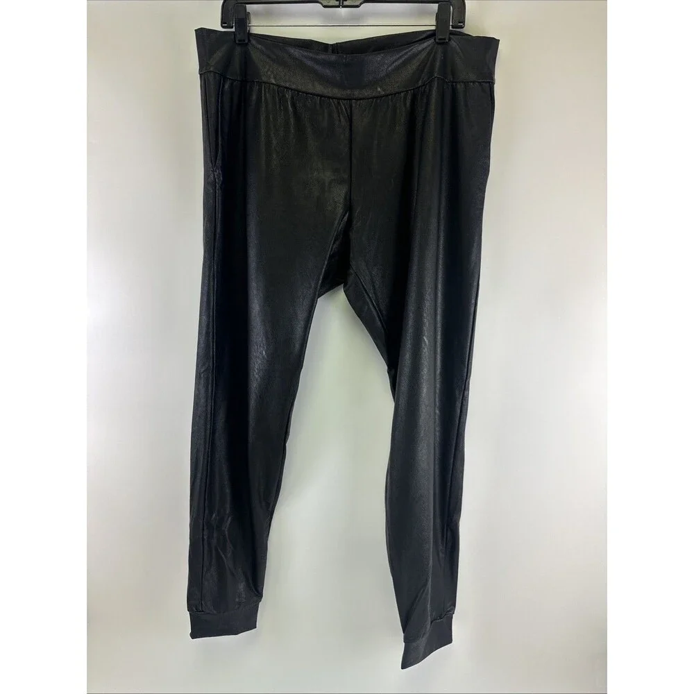 Commando Faux Leather Jogger Pant Black Legging Pull On Pockets Stretch Women XL